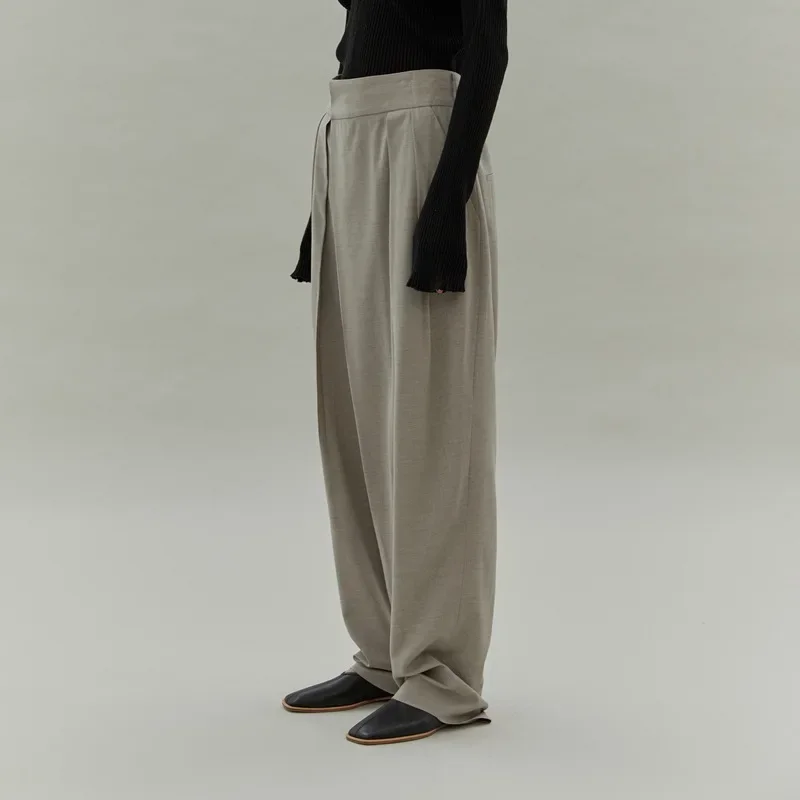 

High-waisted Suit Floor-length Pants Women Spring and Summer Wool Blended Casual Pants