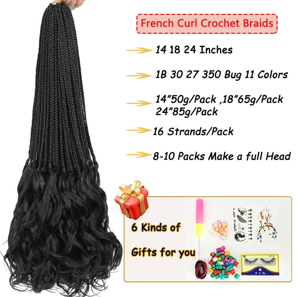 24”18”14”French Curl Crochet Braids Crochet Box Braids With Curly Ends Synthetic Hair French Curly Braiding Hair for Black Women 2