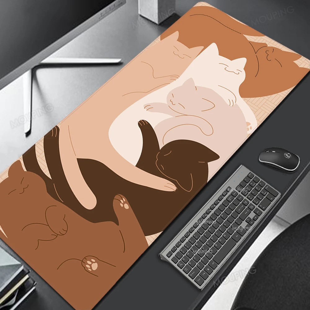 Brown Mousepad Cute Sleeping Cats Deskmat Gift for Kitten Lover Cat