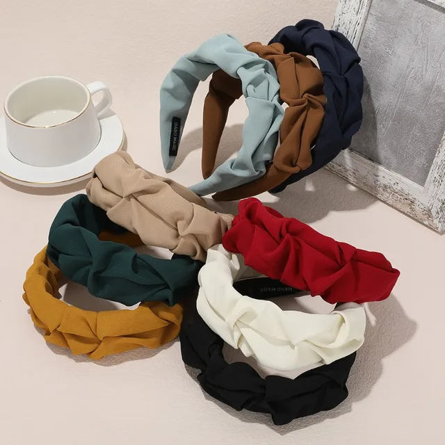 Korean Hair Accessories Solid Color Cotton Crumpled Women's Head Hoop Wide Bezel Makeup Hairbands for Ladies Headwear 2023 New 2