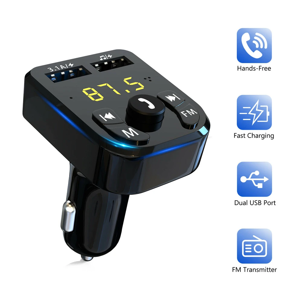 

Car Wireless FM BT 5.0 Transmitter Adapter 2USB PD Charger AUX