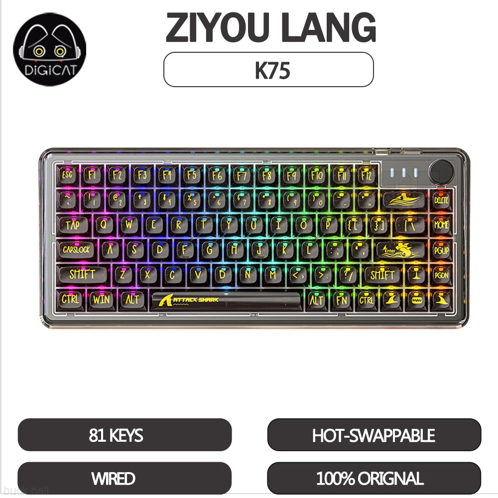 

ZIYOU LANG K75 Mechanical Gamer Keyboard Transparent Hot Swap Wired Keyboard 81 Key RGB Backlit Gaming Customized Keyboard Gifts