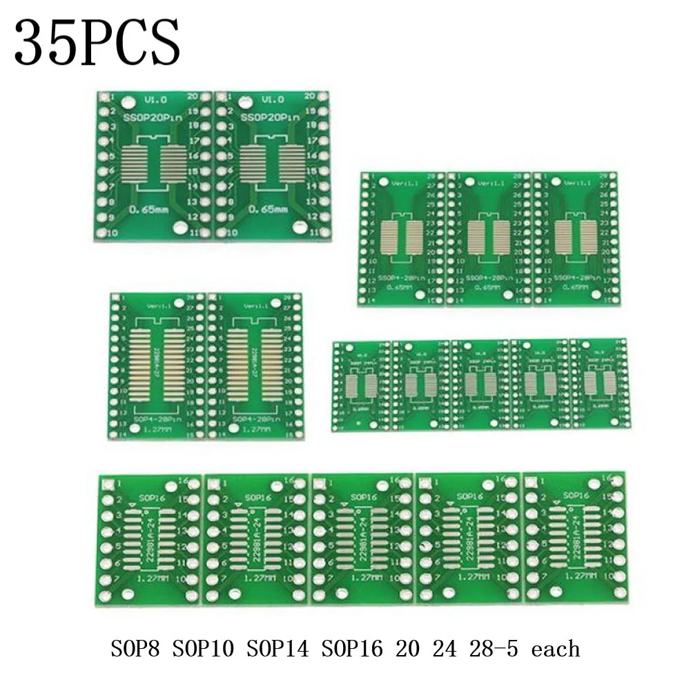 

35PCS PCB Conversion Board SOP8-SOP28 To DIP/SMD To DIP IC Adapter Socket PCB Conversion Board 5V 12*12mm Electrical Equipment