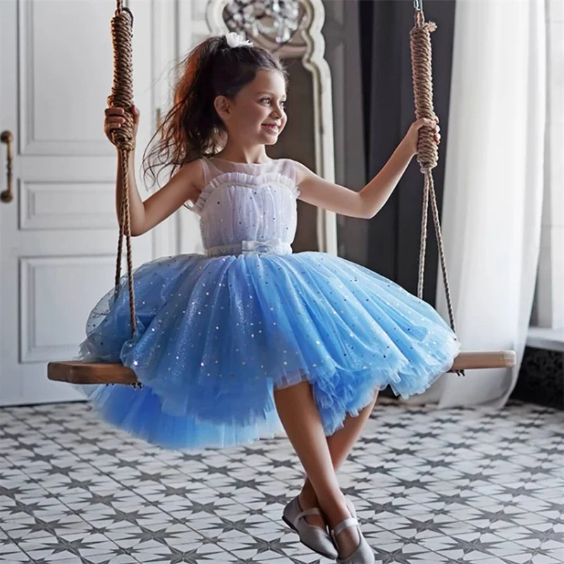 Girls Princess Dress For Kids Wedding Elegant Party Tutu Prom Gown Children Birthday Party Communion Sleeveless Puffy Vestidos Girls dress Princess costume Kids clothes