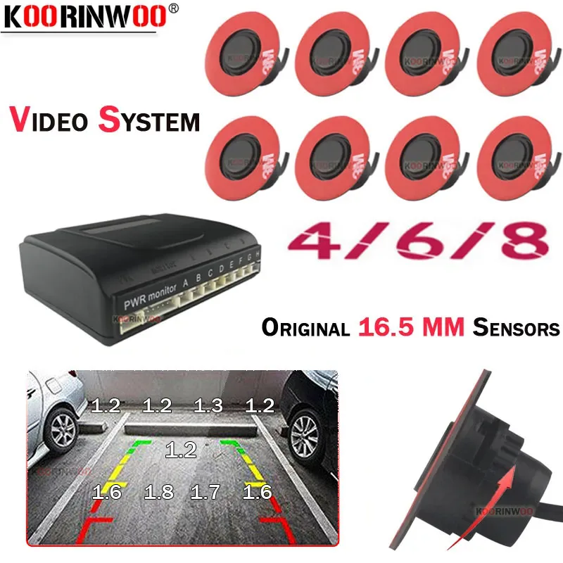 Koorinwoo Parktronic 13MM Flat Rotation Car Parking Sensors 8/6/4 Backlight Front Rear Buzzer 12V For Andriod DVD Video System parking sensor kit led parking sensor kit parking sensor car led parking sensor