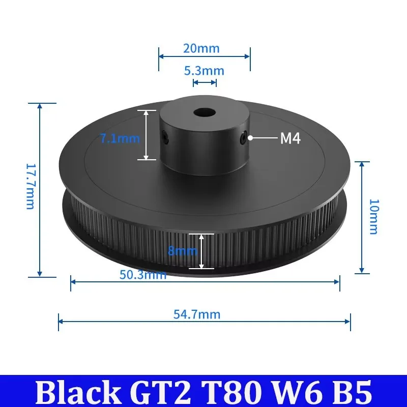 2개 GT2 타이밍 풀리 80 톱니 알루미늄 2GT 타이밍 벨트 풀리 보어 5mm 벨트 폭 6mm 동기식 휠 기어 (보론용)