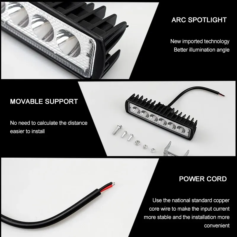 6 LED Luce da lavoro per auto Faretto ad alta luminosità Universale fuoristrada Automobile Camion Guida Fari fendinebbia Lampada di guida DRL 12V - immagine 4