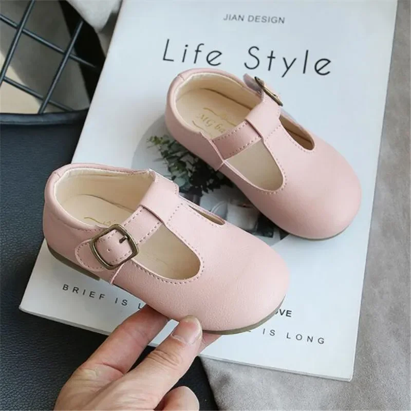 Baby Girls Mary Jane Dress Shoes T-Strap Cut-outs Leather Shoes Ballet Flats Princess Single Shoes Retro Party School Shoe 4
