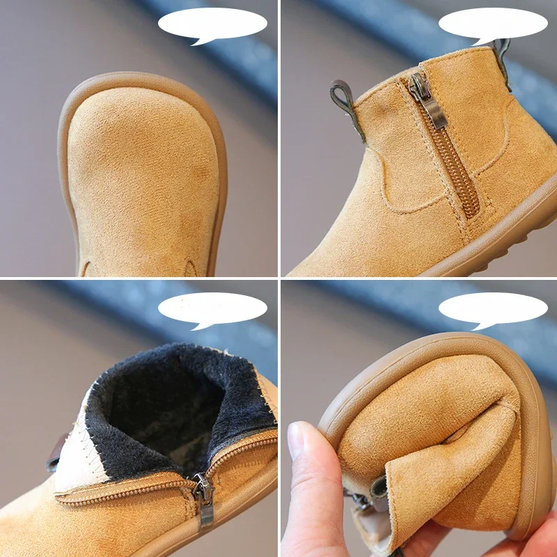 Children Boots Children Boots Autumn Winter Kids Warm Fur Shoes Vintage Style Toddler Boys Girls Soft PU Leather Ankle Boots