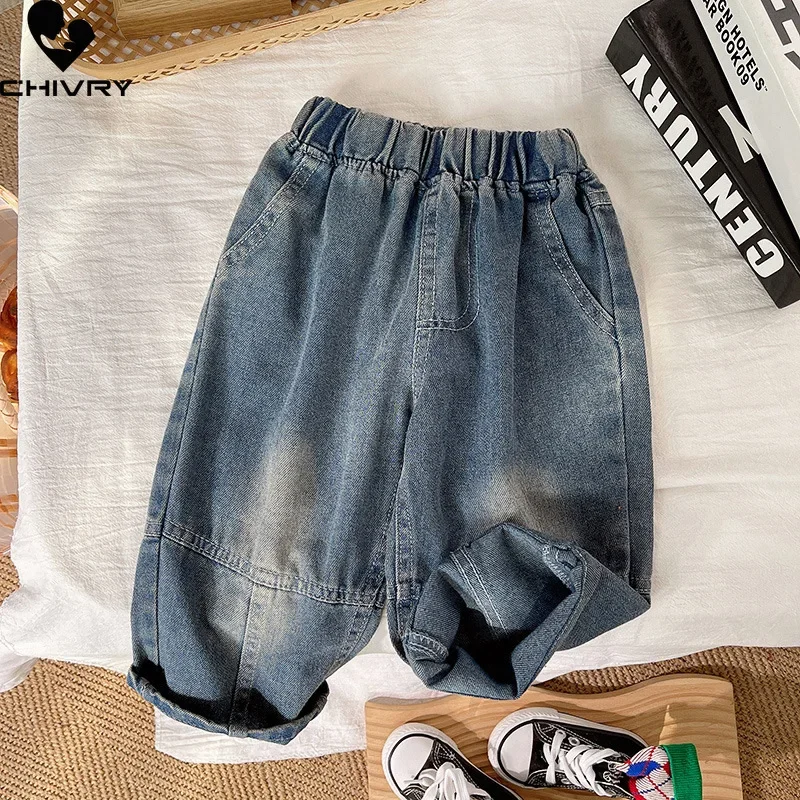 

New Kids Vintage Solid Loose Straight Jeans Boys Classic Denim Long Trousers Pants Children Casual Jeans Spring Autumn Clothing