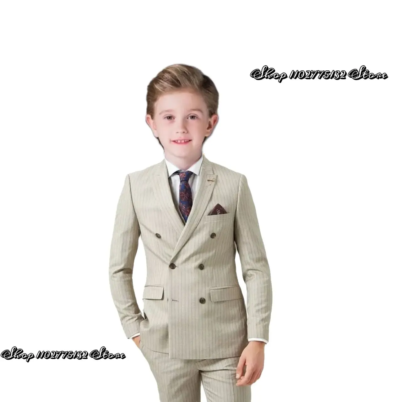 

Children's Suits Rice White Cotton Gentlemen Outfit Vintage Formal Wedding Tuxedo Groom's Suit Vest Blazer Pants Customized 2Pcs