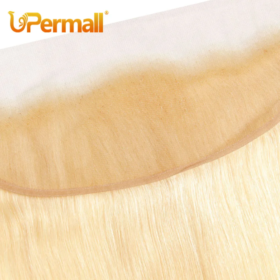 Upermall #613 Blonde 13x4 Lace Frontal Straight Pre Plucked Swiss HD Transparent 4x4 5x5 Closure 100% Remy Human Hair