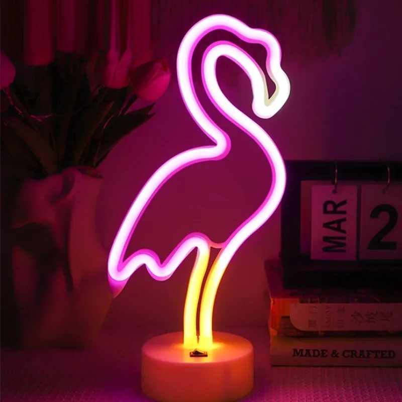

Светодиодная неоновая лампа в виде фламинго, Рождественское украшение, радужная неоновая лампа, праздничная атмосфера, домашнее украшение для стола, подарок для взрослых и детей