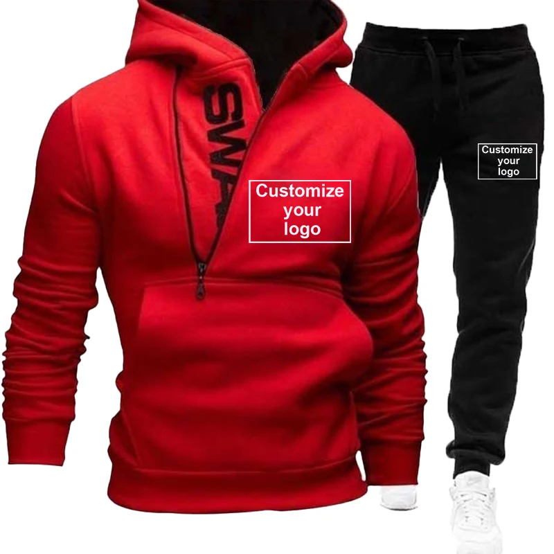 Fashion Hooded Wool Warm Hooded Sports Set Customize Your Logo High Quality Cotton Hooded Jacket Hip Hop Sweatwear+Sweatpants