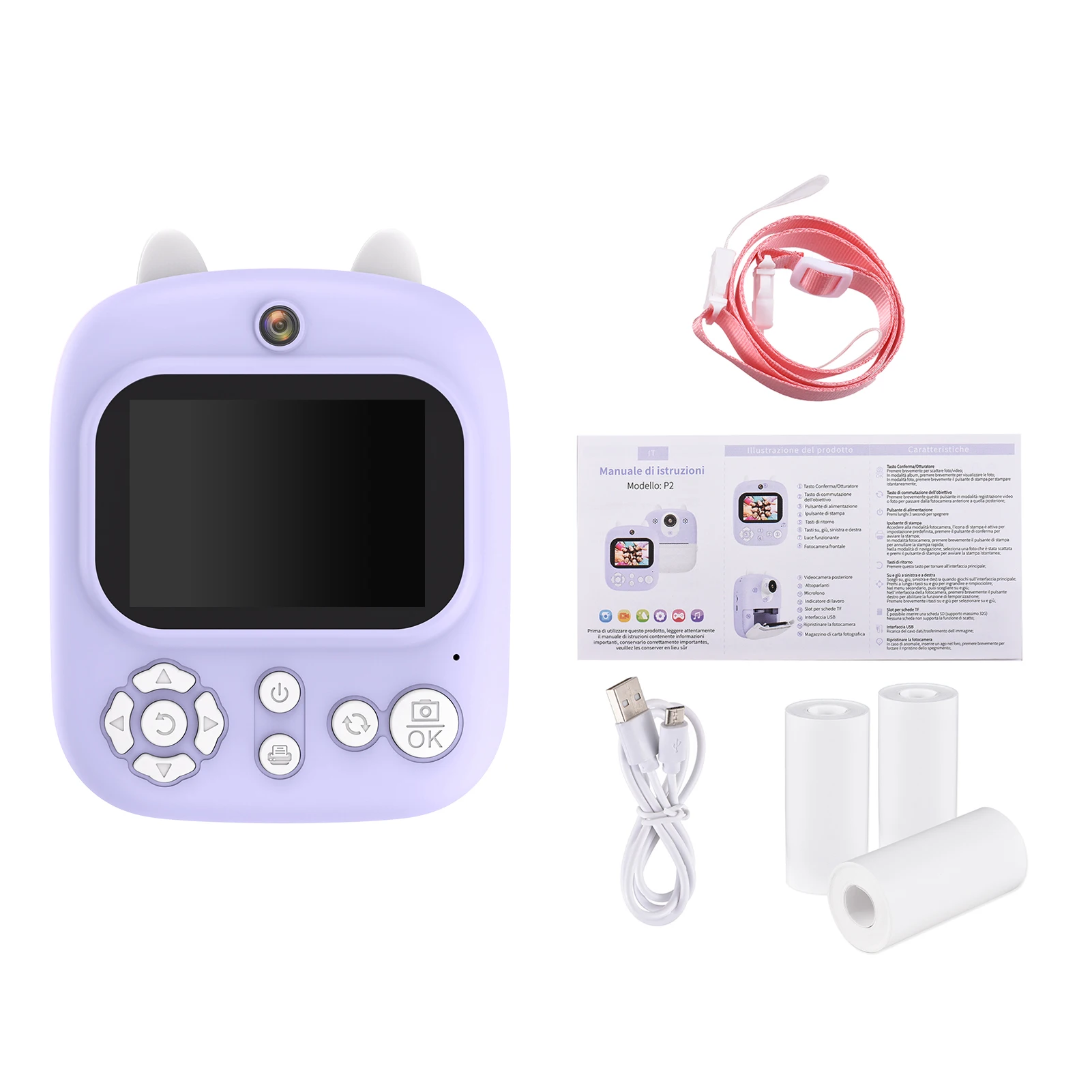 【New】3-in-1 Multifunctional Instant Camera Childeren's Instant Print Camera 2.4-inch IPS Screen Dual Lenses 12MP 32GB Memory