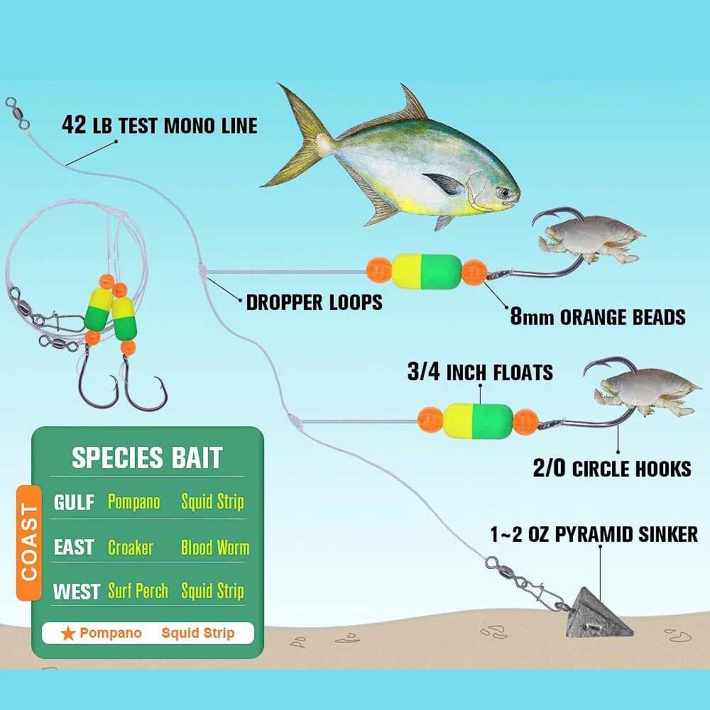 3packs Pompano Rigs For Surf Fishing With Foam Float Circle Hook Offshore  Hand-tied Surf Fishing Bait Rig Saltwater Fishing Gear - Fishing Tools -  AliExpress