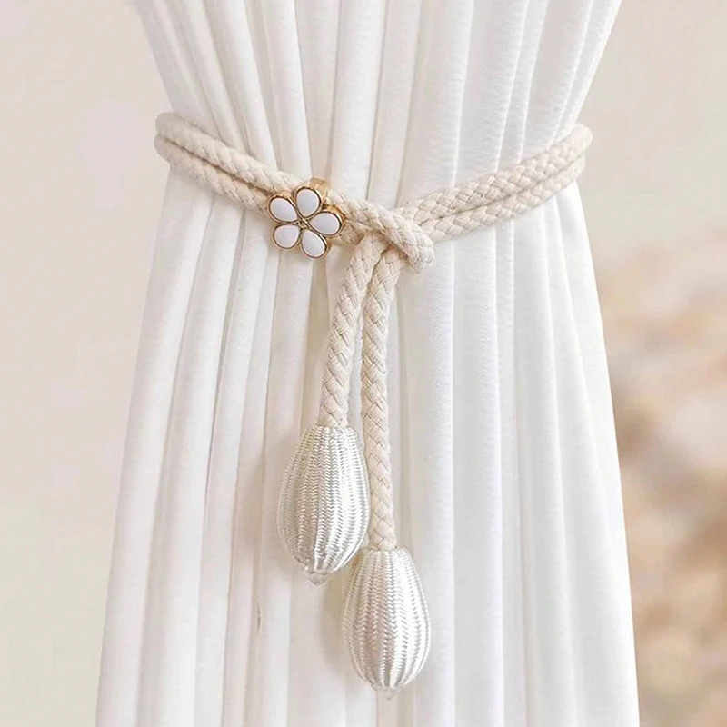 Adjustable Cotton Cord Curtain Tie Hand Woven Rope Curtain Buckle Strap Fasteners Home Decoration Accessories 2pcs/pair