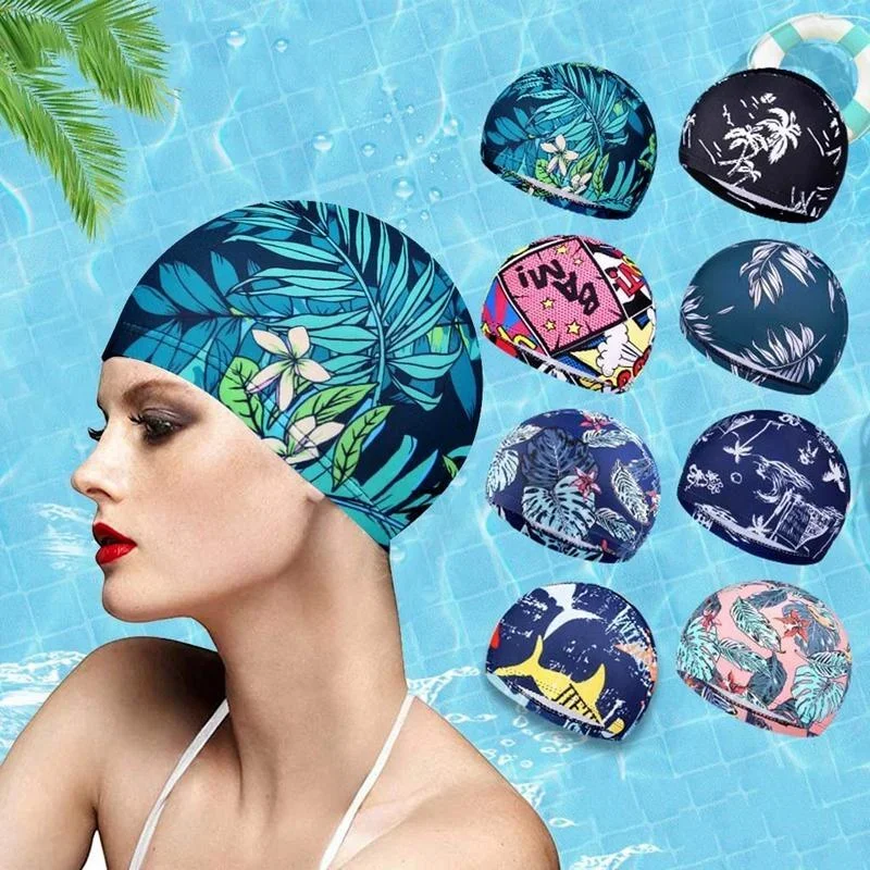 

Adult Swimming Cap Hot Spring Fabric Printed Solid Color Fashionable Swimming Cap Quick Drying and Breathable Swimming Cap