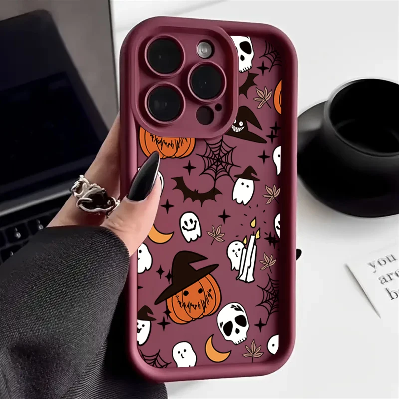 Silicone Halloween Pumpkin Ghost Phone Case - Soft Cover