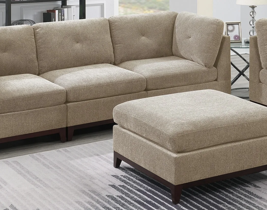 

Modular Living Room Furniture Ottoman Camel Chenille Fabric 1pc Cushion Ottoman Couch Exposed Wooden base