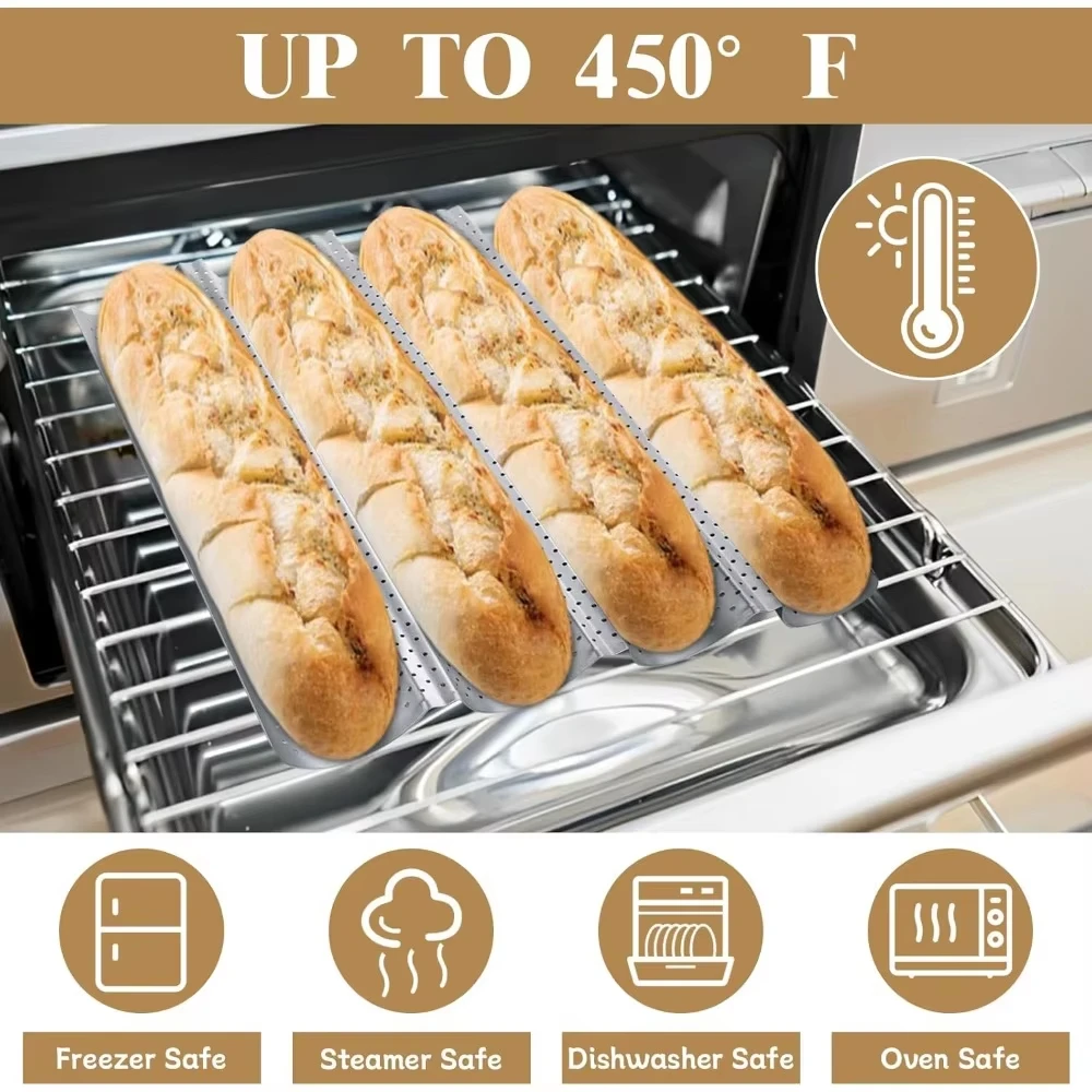 Baguette Pan French Bread Baking Mould Bakeware Groove Waves Mold 2/3/4 Loaves Loaf Bake Mold Baguette Tray Baking Tool - 3
