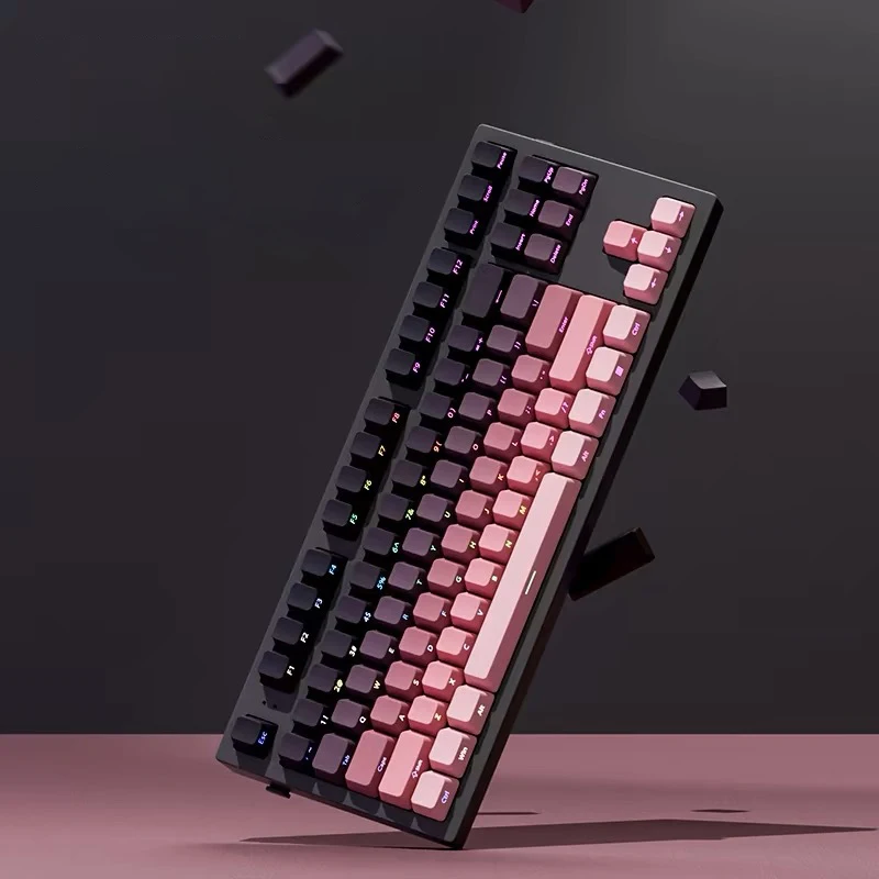 PBT - Juego De Teclas Degradadas De Doble Disparo Retroiluminadas, Color Rosa Brillante A Través De Teclas Laterales De Perfil OEM Personalizadas Para Teclado Cherry MX 60%, 65%, 70% 70% 75