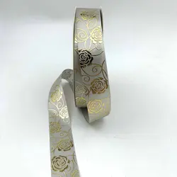 Gold and Silver Foil Rose Floral Satin Ribbon - 25mm, Elegant DIY Packaging Accessory - 48yards (11 light grey)