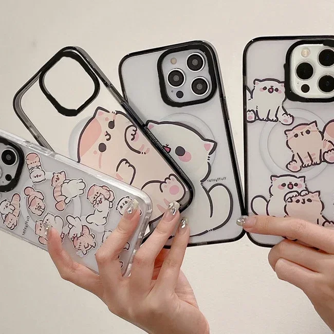 MagSafe Acrylic Cartoon Cat Phone Case Cover for IPhone 11 12 13 14 15 Pro Max Case for IPhone 15 Pro Max