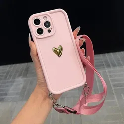 Golden Love Crossbody Strap Phone Case Back Cover - Galaxy S25Edge (Pink)