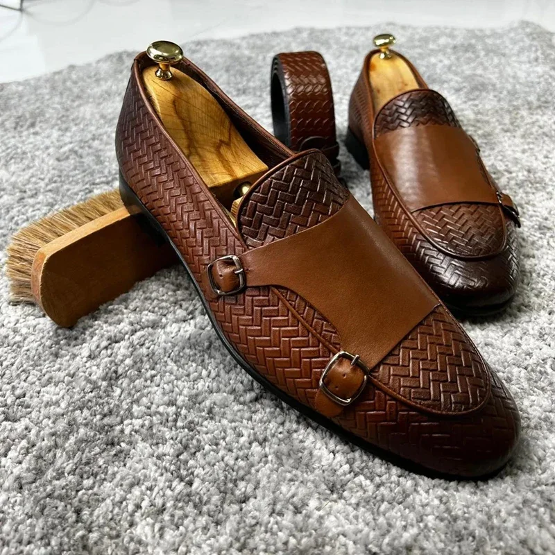 Zapatos De Monje Para Hombre - Mocasines Formales Con Hebilla, Punta Lisa Y Suela De Goma - Ideales Para Oficina Y Eventos