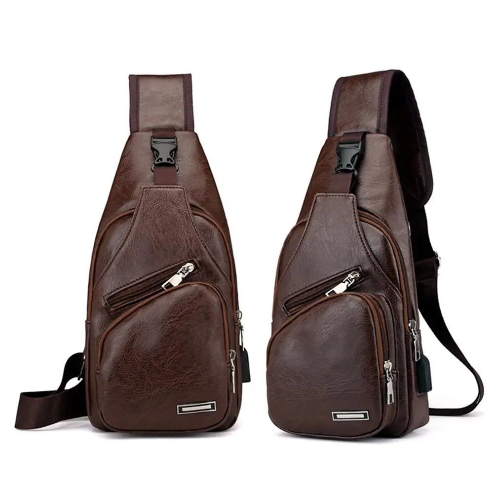 Männer USB Lade Brust Tasche Reise Wandern Umhängetasche Männlichen Umhängetasche Für Männer Leder Brust Pack Sling Tasche P7I1 – Detail 4