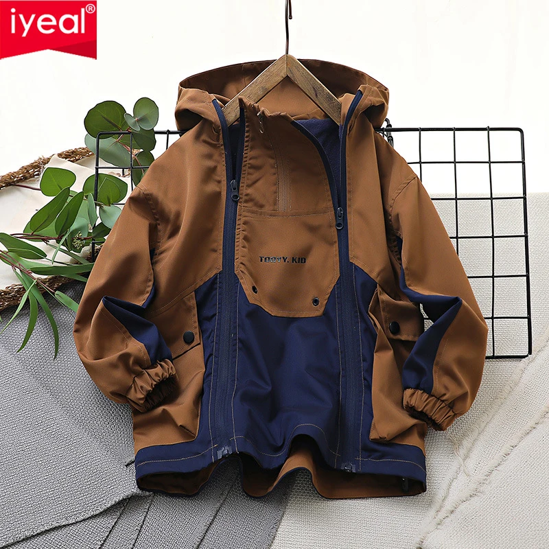 

IYEAL Autumn Winter Jacket for Boys Girls 2023 Fashion Color-blocking Warm Coral Fleece Waterproof Windbreaker Coats