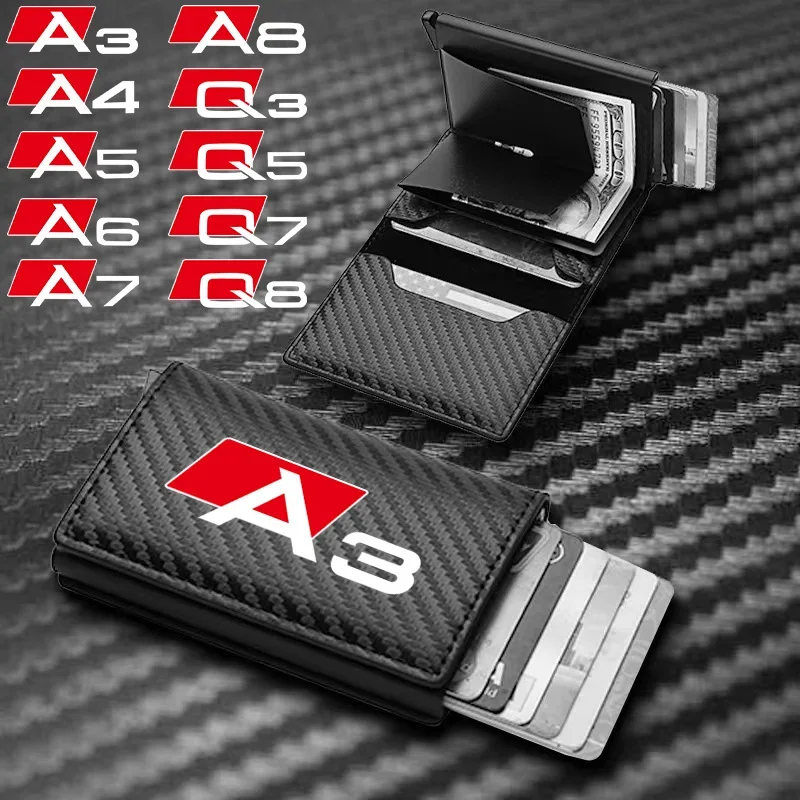 

For Audi A3 A4 A5 A6 A8 A7 Q3 Q5 Q7 Q8 Carbon Fiber Rfid Credit Card Holder Men Wallets Bank Cardholder PU Leather Wallets 2023