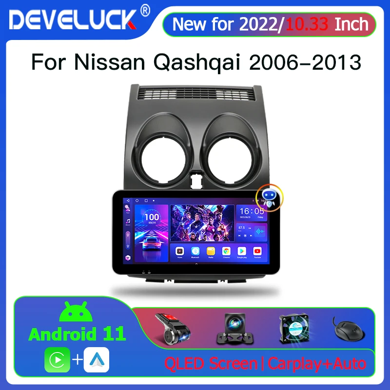 

2din 10.33" Android 11 Car Radio For Nissan Qashqai 1 J10 2006-2013 Multimedia Video Player Navigation GPS Floating QLED Screen