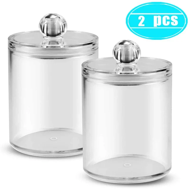 

2pcs Cosmetics Storage Box Makeup Organizer Bathroom Jar Cotton Swab Cotton Pad Jewelry Round Plastic Box Storage Container