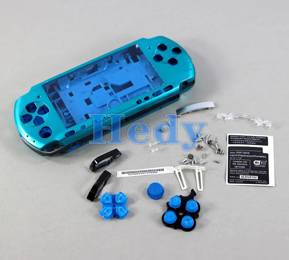 Funda de carcasa completa con kit de botones de repuesto para PSP 3000  piezas de consola de juegos (verde azulado)
