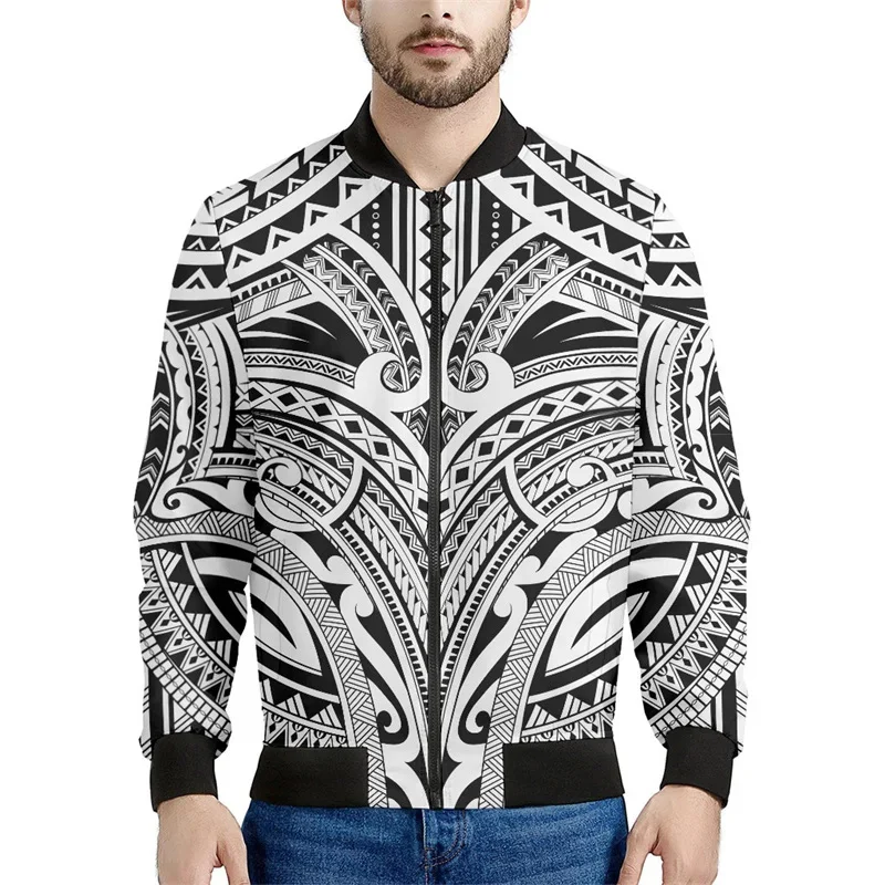 thumbnail image 1 of Chaqueta con cremallera maorí en blanco y negro para hombres y niños, sudadera de gran tamaño con estampado 3D, chaquetas bomber de manga larga para primavera y otoño, 1 of 5