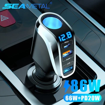 SEAMETAL 66W Caricabatteria per auto PD20W QC3.0 Porta USB Tipo Caricatore per telefono a ricarica rapida 12V/24V Adattatore di alimentazione universale per accendisigari