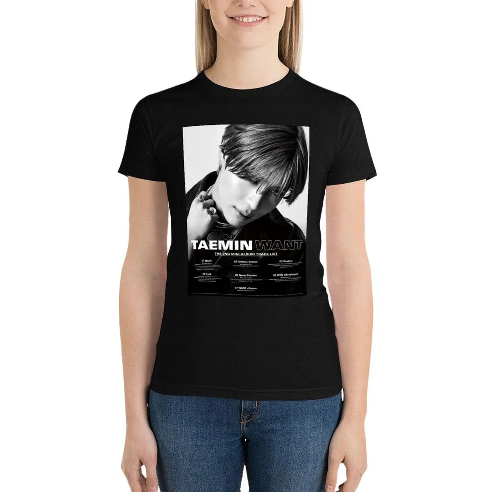 SHINEE TAEMIN WANT T-Shirt anime clothes summer clothes summer top vintage clothes Women's cotton t-shirt