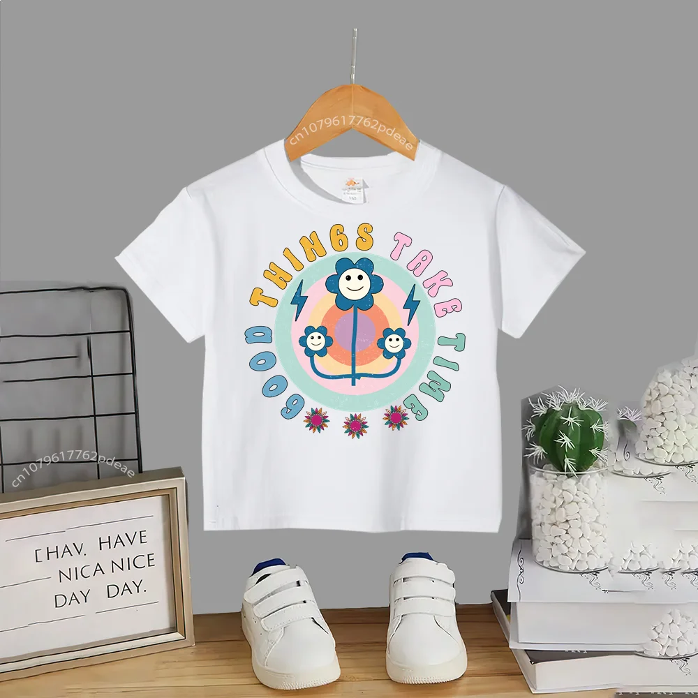 아동용 편안한 반팔 코튼 티셔츠, 크루넥 상의, 하라주쿠, 100% 코튼 아웃도어 패턴, 십대 여름 의류