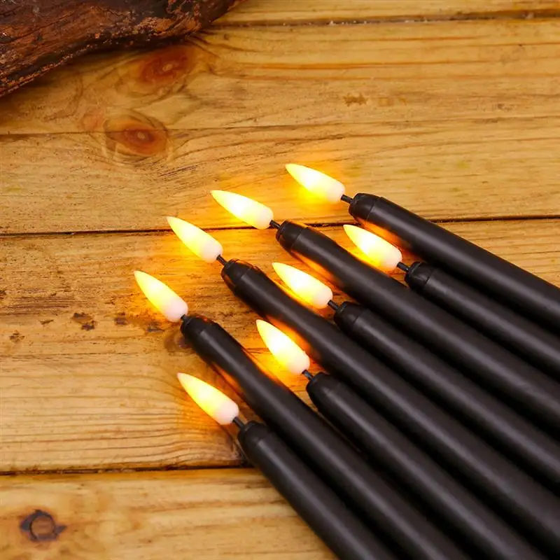 8pcsBlackLedCandlesWithFlickeringFlameHalloweenLightsLED