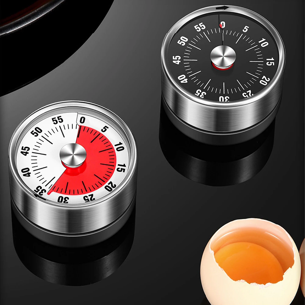 Mechanical Visual Kitchen Timer with Loud Alarm 60-Minute Countdown Timers Stainless Steel Countdown Reminder for Kids Adults