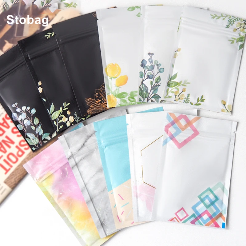 

StoBag 100pcs Small Food Packaging Ziplock Bags Sealed Plastic Color Printing Frosted Foil Pouches Candy Tea Nuts Storage Logo