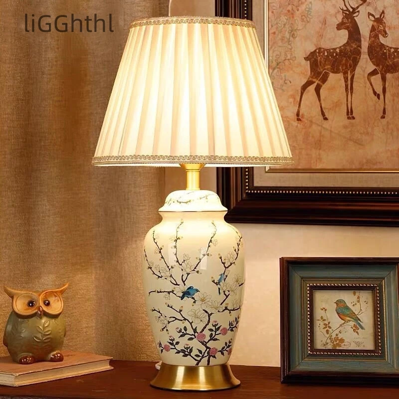 

Modern Ceramic Table Desk Lamp LED Chinese Simple Creative Bedside Light For Home Living Room Bedroom Study Decor