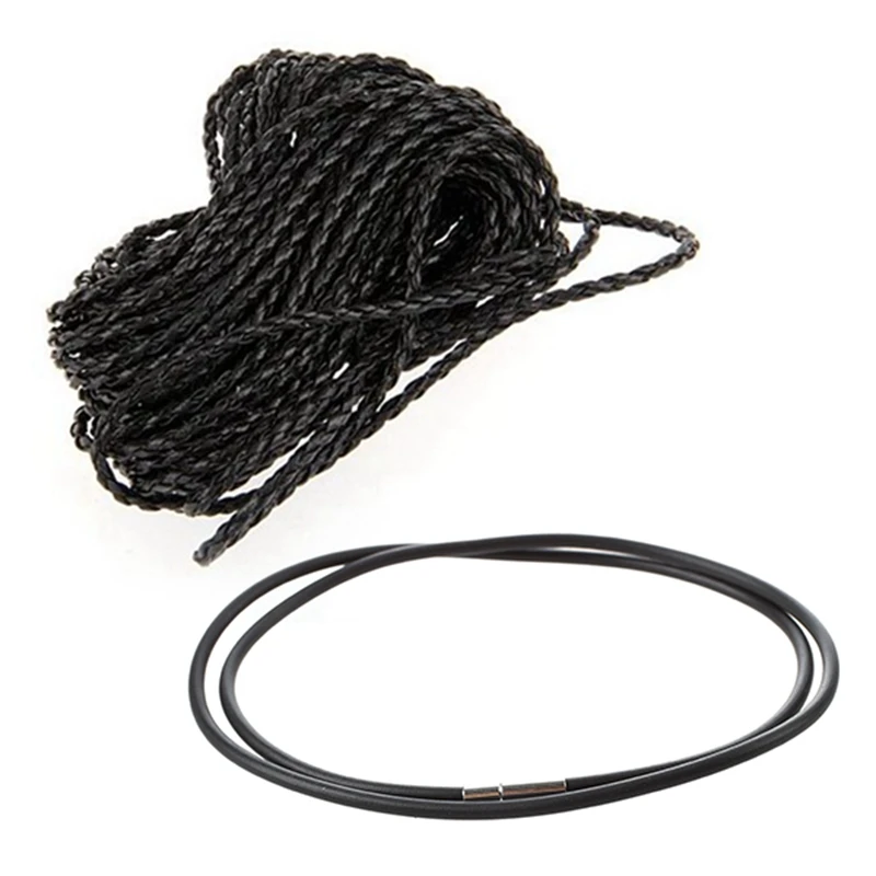 

9M Black Braided Leather Necklace Cord String DIY 3Mm HOT With 3Mm Black Rubber Cord Necklace - 24 Inch