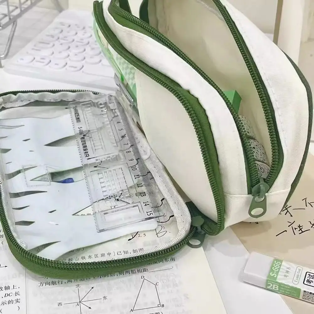 녹색 양파 연필 가방 사랑스러운 대용량 야채 문구 가방, 더블 레이어 카와이 연필 케이스, 화장품 가방