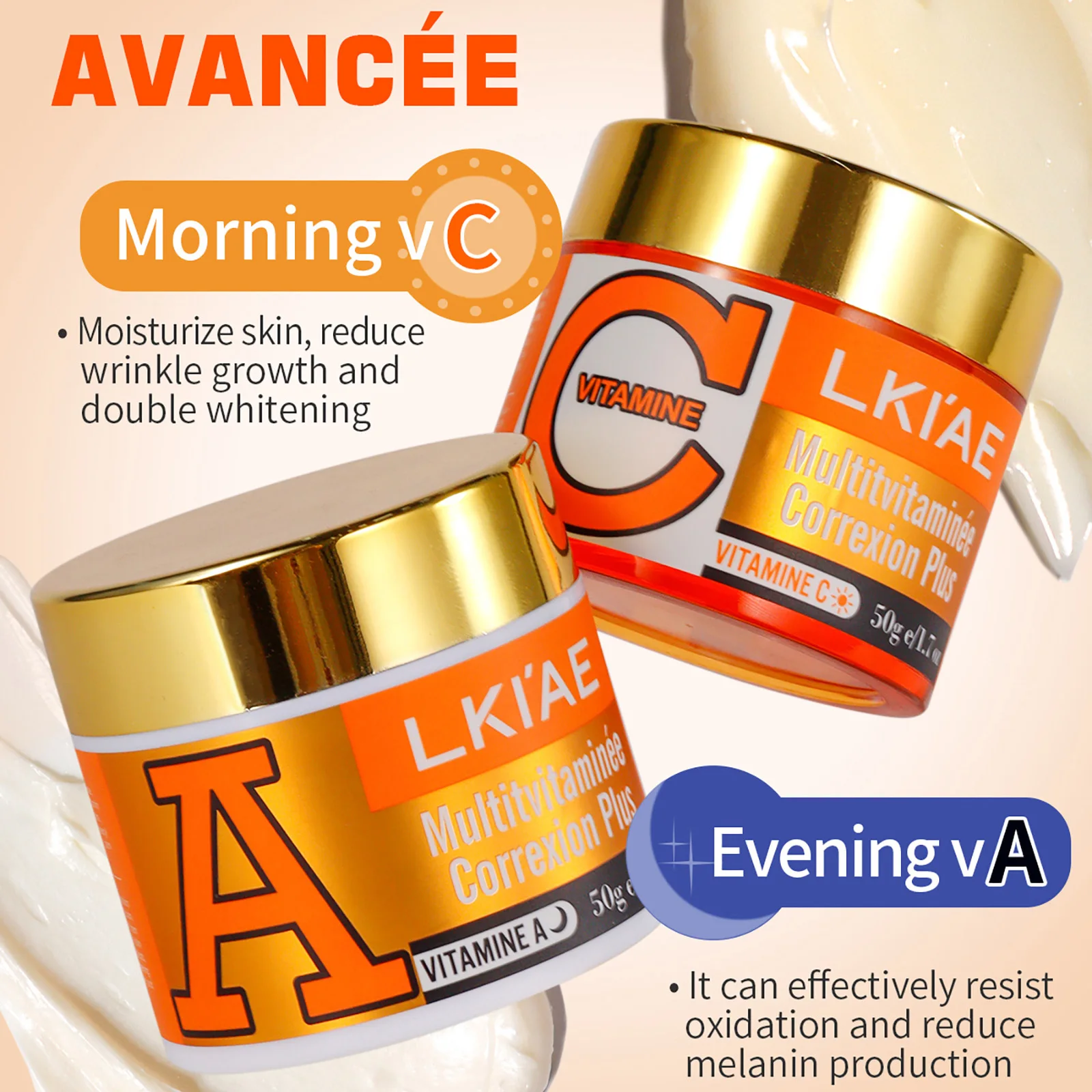 LKIAE Whitening Day and Night Face Cream, Vitamins C+A Facial Cream for All Skin Types, Reduce Black and Dark Spots, Cleansing