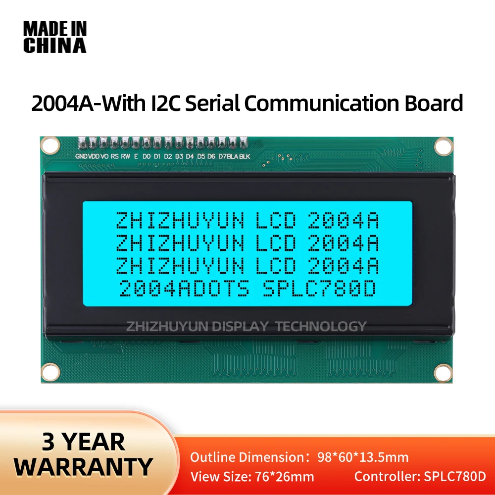 

2004A IIC Adapter Board Character Screen PCF8574 Ice Blue Grey Film Black Text LCD20X4A LCD Screen In Stock