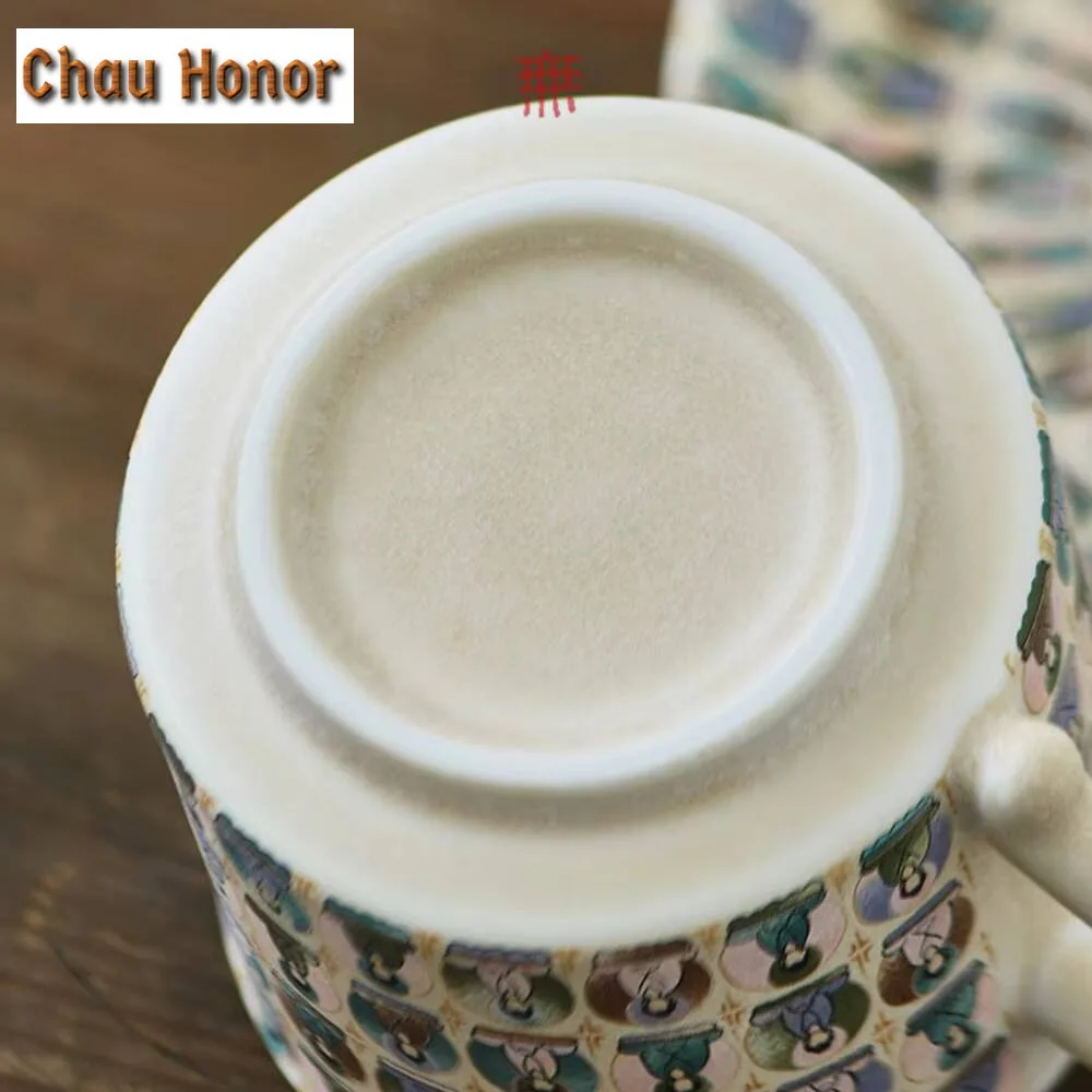 250ml Thousand Buddha Cave Mural Ceramic Coffee Mug Creative Cup and Saucer Set Milk Breakfast Cup Kung Fu Teaset Drinkware Gift