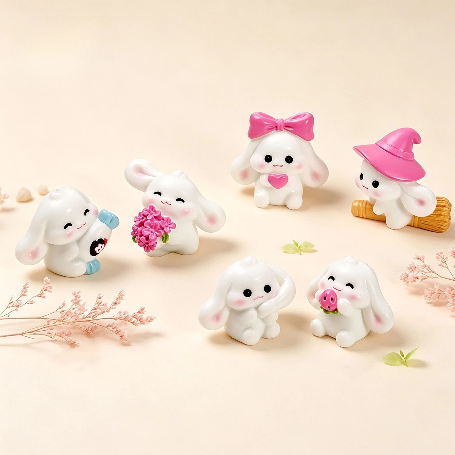 Set of 10 Miniature Cute Rabbit Figurines for DIY Decoration and Dollhouse Decor
